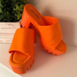 Cape Robbin Women Sz. 9 Orange Open Toe Platform Chunky High Heel Slip On Sandal